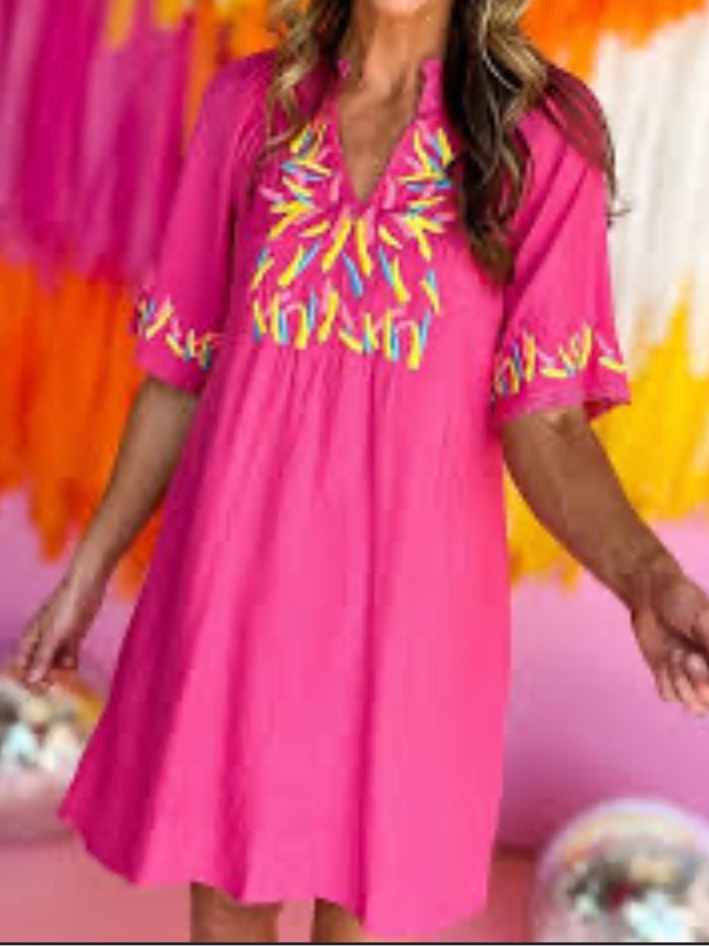 NWT Jodifl V-neck Embroidered Confetti Tunic Dress Size Large New